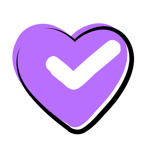 Cartoon love heart with checkmark